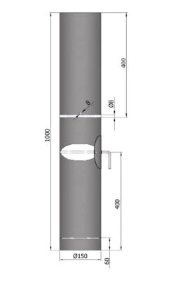 Rauchrohr Stahl 1000 Mm Ø 150 Mm Schwarz Mit Tür, Drosselklappe, Kondensring, Kugelfang -Sica Heizung Geschaft 1840 1