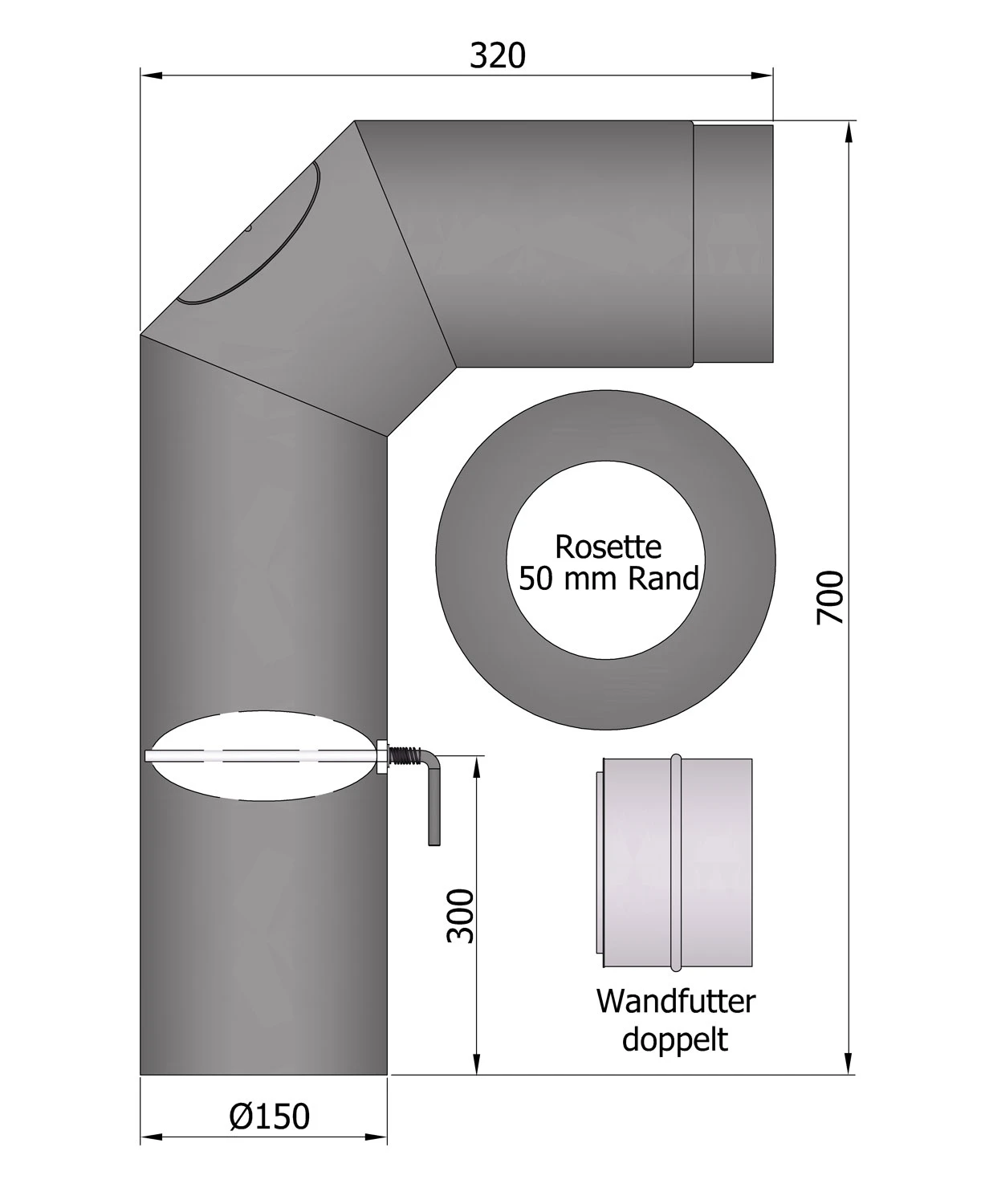 Rauchrohr Set Stahl 2x 45° Kurz 700 X 300 Mm Ø 150 Mm Schwarz 4 Rauchrohr Set Stahl 2x 45° Kurz 700 X 300 Mm Ø 150 Mm Schwarz – Bild 2