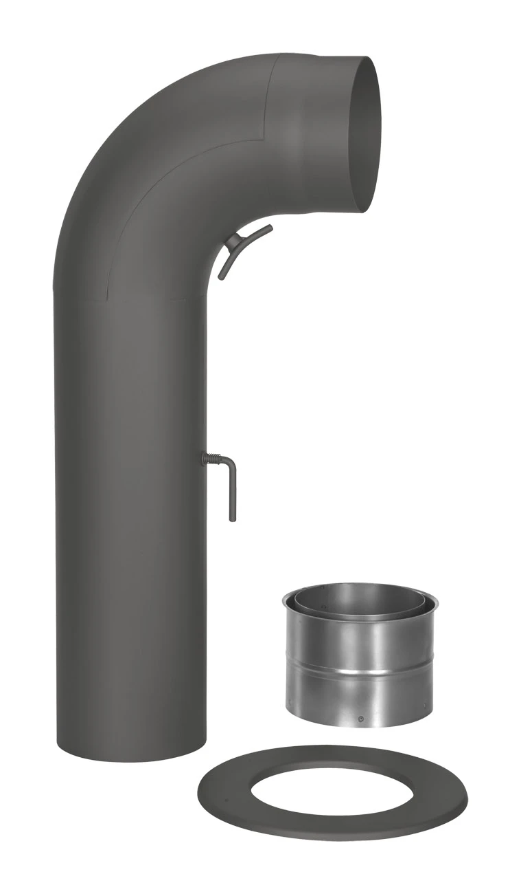 Rauchrohr Set Stahl 90° 700 X 300 Mm Schwarz, Gezogen, Kurz 4 Rauchrohr Set Stahl 90° 700 X 300 Mm Schwarz, Gezogen, Kurz – Bild 2