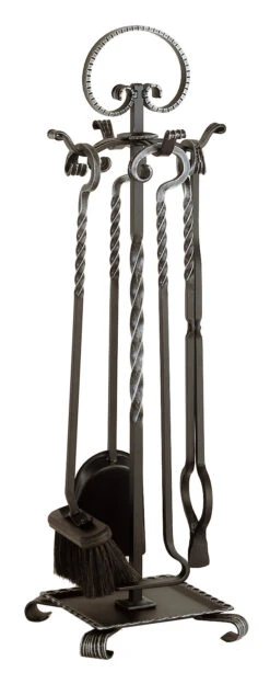 Kaminbesteck Heibi Aus Schmiedeeisen, 4- Teilig, Schwarz Antik