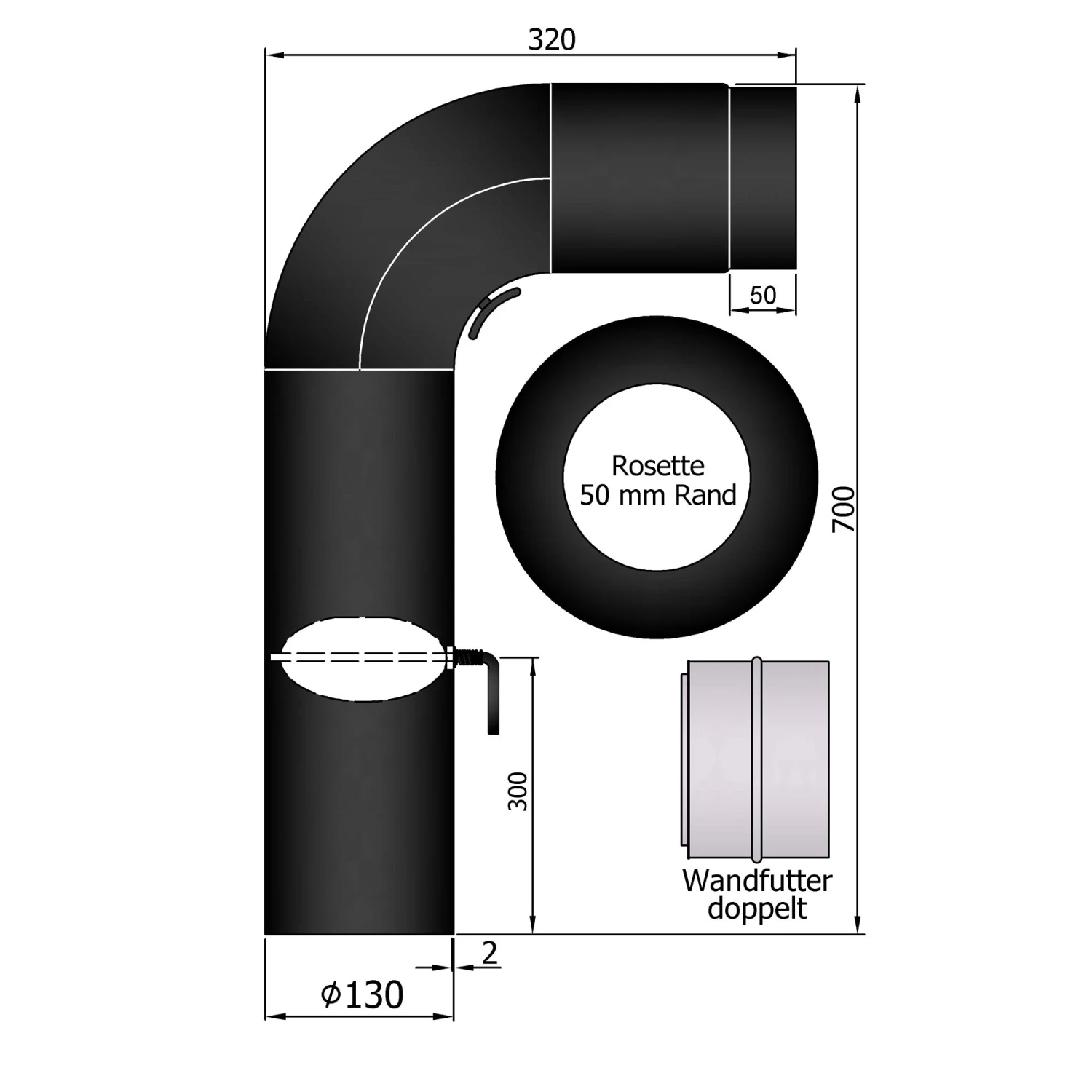 Rauchrohr Set Stahl 90° 700 X 300 Mm Schwarz, Gezogen, Kurz 3 Rauchrohr Set Stahl 90° 700 X 300 Mm Schwarz, Gezogen, Kurz