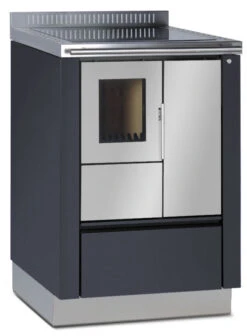 Holzherd Greithwald Tyrola TRA 60, 6 KW -Sica Heizung Geschaft tra60 grau emalliert ms antikschwarz